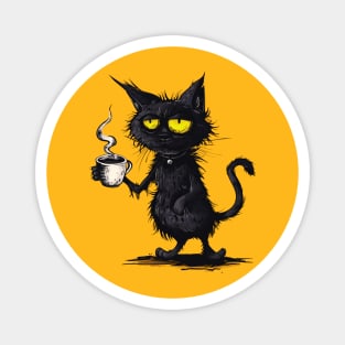 Lazy Cat Drinking Coffee Magnet